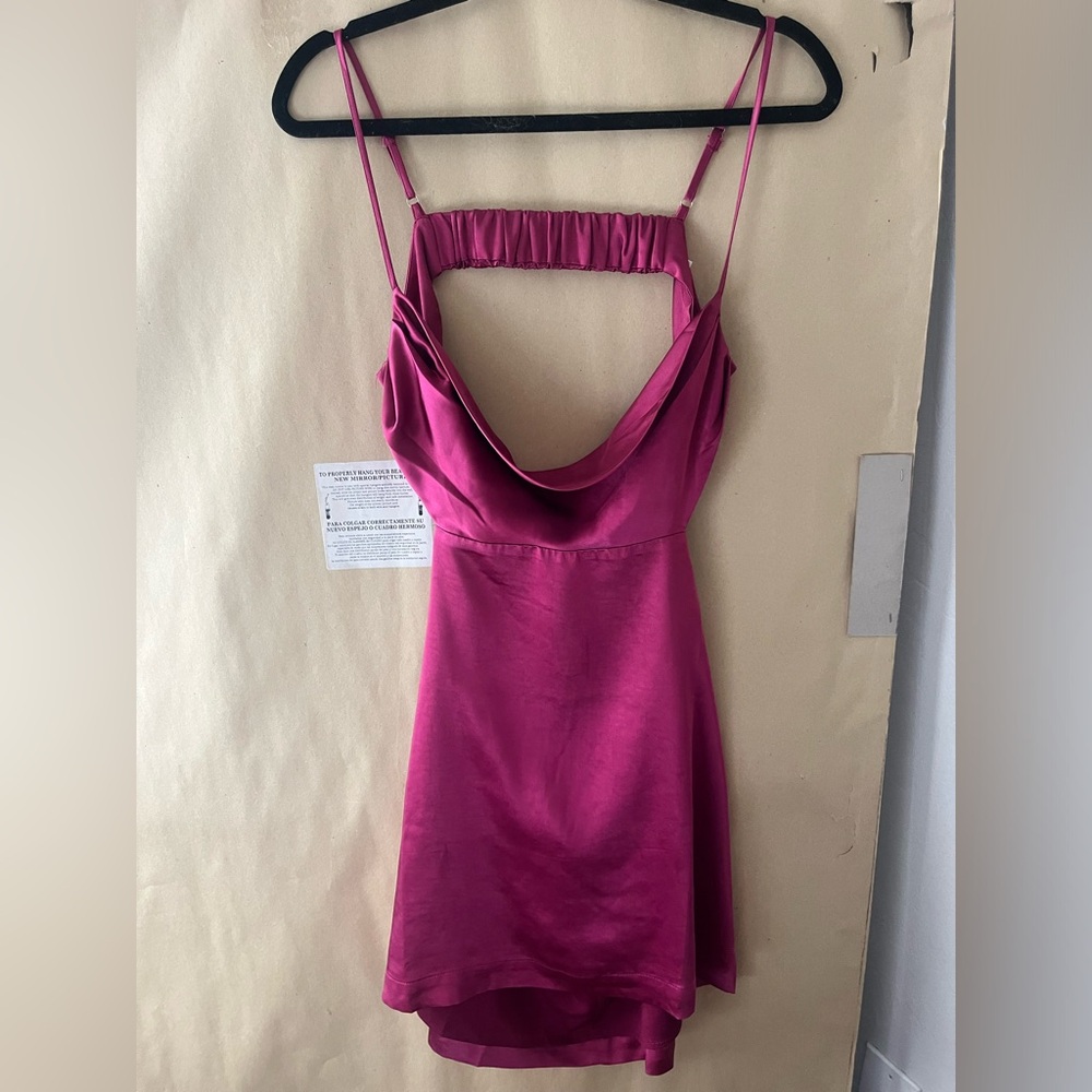 Women’s Satin Cowl Neck Slip Dress - Fuchsia Pink